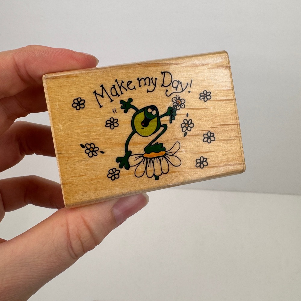 Vintage Make my Day Frog w Flowers Rubber Stamp Westwater Enterprises Annie Lang